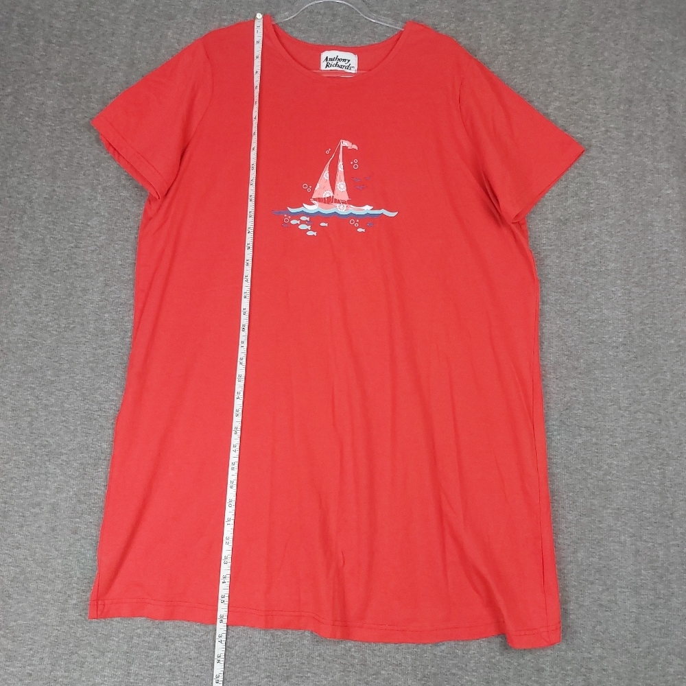 ANTHONY RICHARDS WOMENS RED SAIL BOAT SHORT SLEEVE SLEEP SHIRT NIGHT GOWN XL - Picture 6 of 11